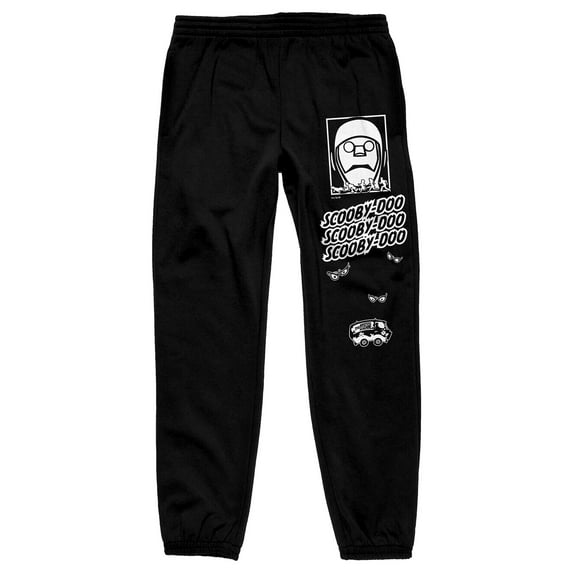 Scooby Doo Monster Eyes and Mystery Machine Men's Black Graphic Jogger Pants-Small
