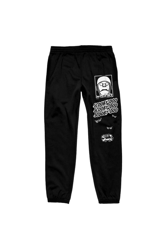 Scooby Doo Monster Eyes and Mystery Machine Men's Black Graphic Jogger Pants-XL