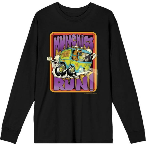 Scooby-Doo Munchies Run Adult Black Crew Neck Long Sleeve Tee-Medium