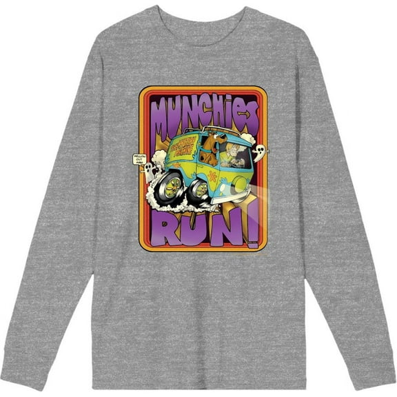 Scooby-Doo Munchies Run Adult Heather Gray Crew Neck Long Sleeve Tee-XL