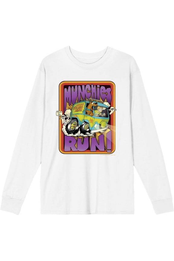 Scooby-Doo Munchies Run Adult White Crew Neck Long Sleeve Tee-Small