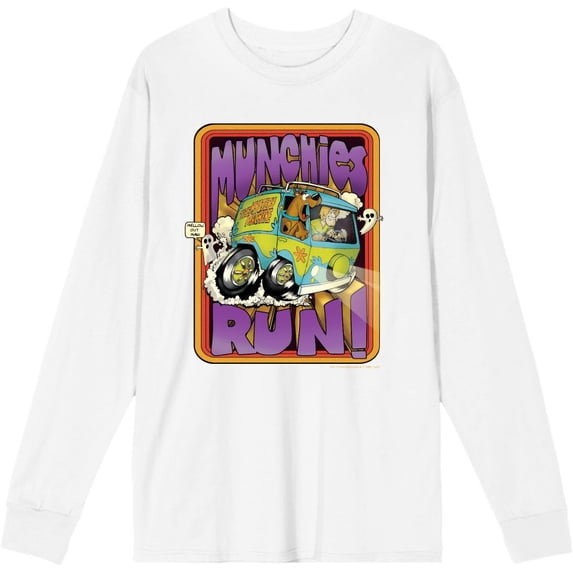 Scooby-Doo Munchies Run Adult White Crew Neck Long Sleeve Tee-XS
