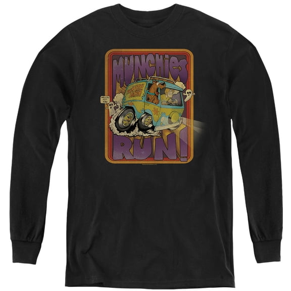 Scooby Doo! Munchies Run Kids Long Sleeve T Shirt (Medium) for Youth Boys and Girls, Black