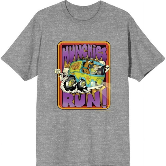 Scooby-Doo Munchies Run Men's Heather Gray Crew Neck Short Sleeve Tee-Medium