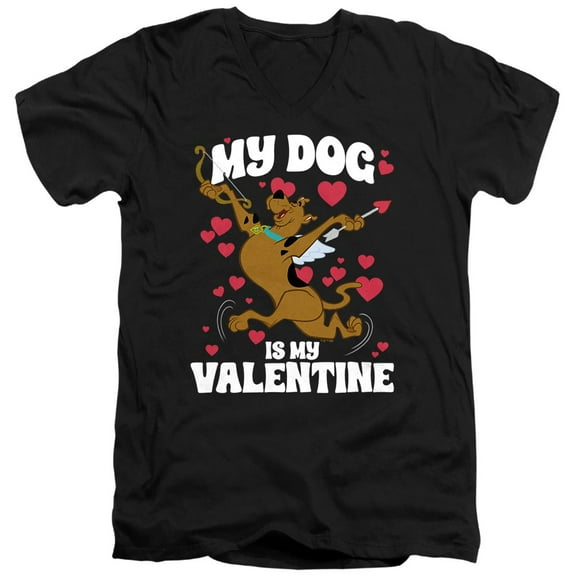 Scooby-Doo My Dog is My Valentine Unisex Adult V-Neck T Shirt (Medium) Black