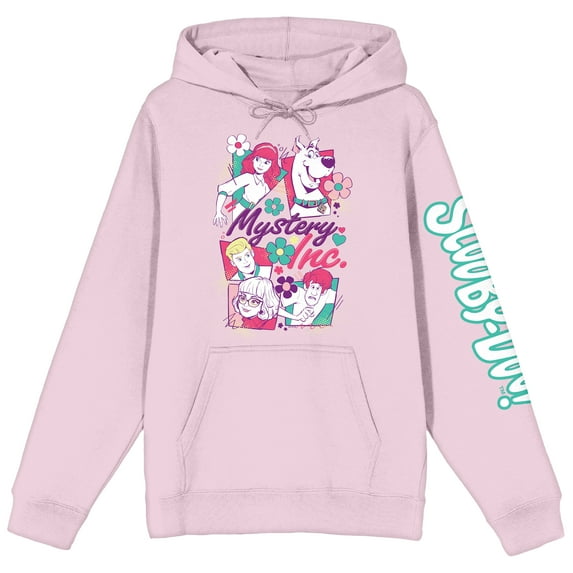 Scooby-Doo Mystery Inc. Floral Art Long Sleeve Cradle Pink Adult Hooded Sweatshirt-XL