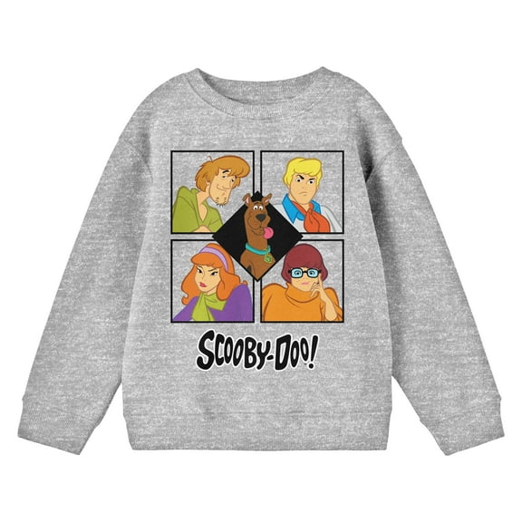Scooby Doo Mystery Inc Group Art Boy's Athletic Heather Long Sleeve Shirt-Medium