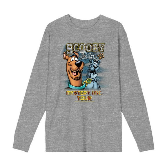 Scooby-Doo Mystery, Inc. Tour Adult Heather Gray Crew Neck Long Sleeve Tee-Large