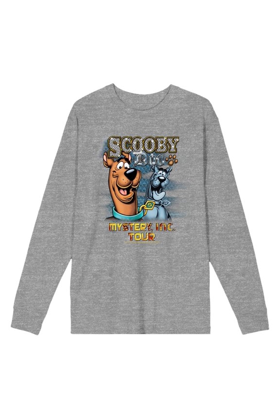 Scooby-Doo Mystery, Inc. Tour Adult Heather Gray Crew Neck Long Sleeve Tee-XXL