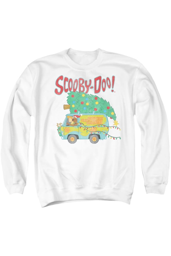 Scooby-Doo Mystery Machine Christmas Tree Unisex Adult Crewneck Sweatshirt (3X-Large) White