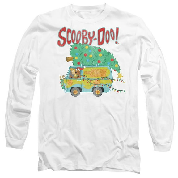 Scooby-Doo Mystery Machine Christmas Tree Unisex Adult Long-Sleeve T Shirt (Large) White