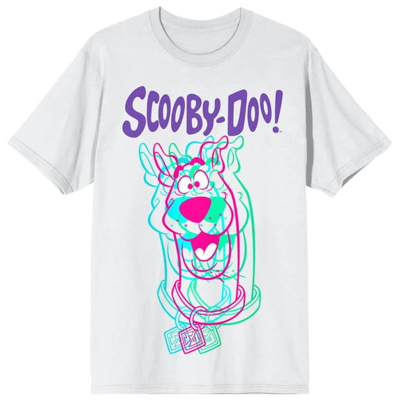 Scooby Doo Neon Character Crew Neck Short Sleeve Men's White T-shirt - 5XL