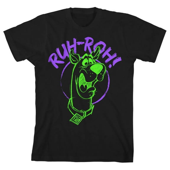 Scooby-Doo Neon Ruh-Roh Youth Boy's Black T-Shirt-Large