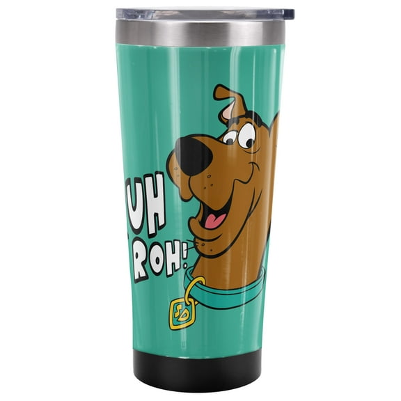 Scooby Doo! Official Ruh Roh Face Pattern 20 oz Travel Tumbler, Stainless Steel, Vacuum Insulated with Leak Resistant Slide-Lock Lid