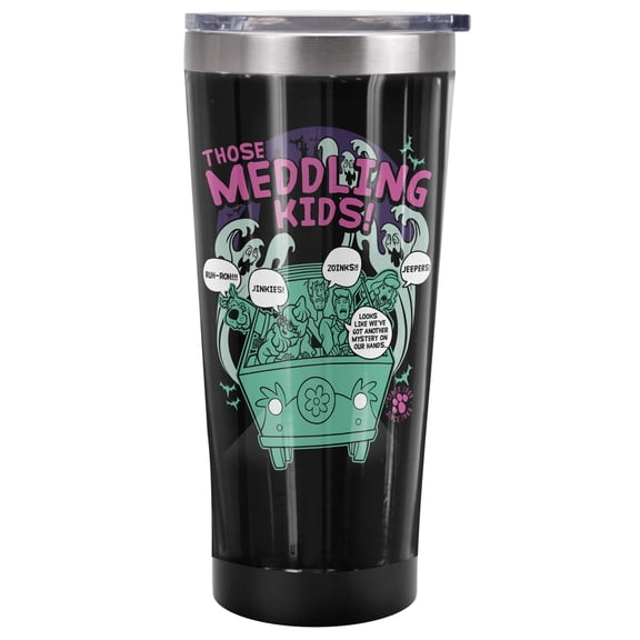 Scooby Doo Official Those Meddling Kids 20 oz Travel Tumbler, Stainless Steel, Vacuum Insulated with Leak Resistant Slide-Lock Lid