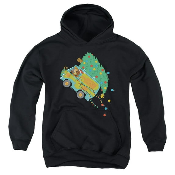 Scooby Doo! Oh Christmas Tree Kids Pull-Over Hoodie (X-Large) for Youth Boys and Girls, Black