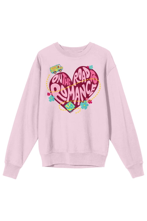 Scooby Doo On The Road To Romance Crew Neck Long Sleeve Cradle Pink Adult Sweatshirt