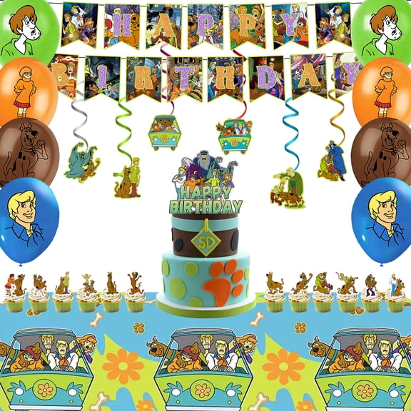 Scooby-Doo Party Decorations, Scooby-Doo Birthday Decorations Set Includes Scooby-Doo Birthday Banner Balloons Tablecloth Cake Decorations etc Scooby-Doo Themed Party Decorations