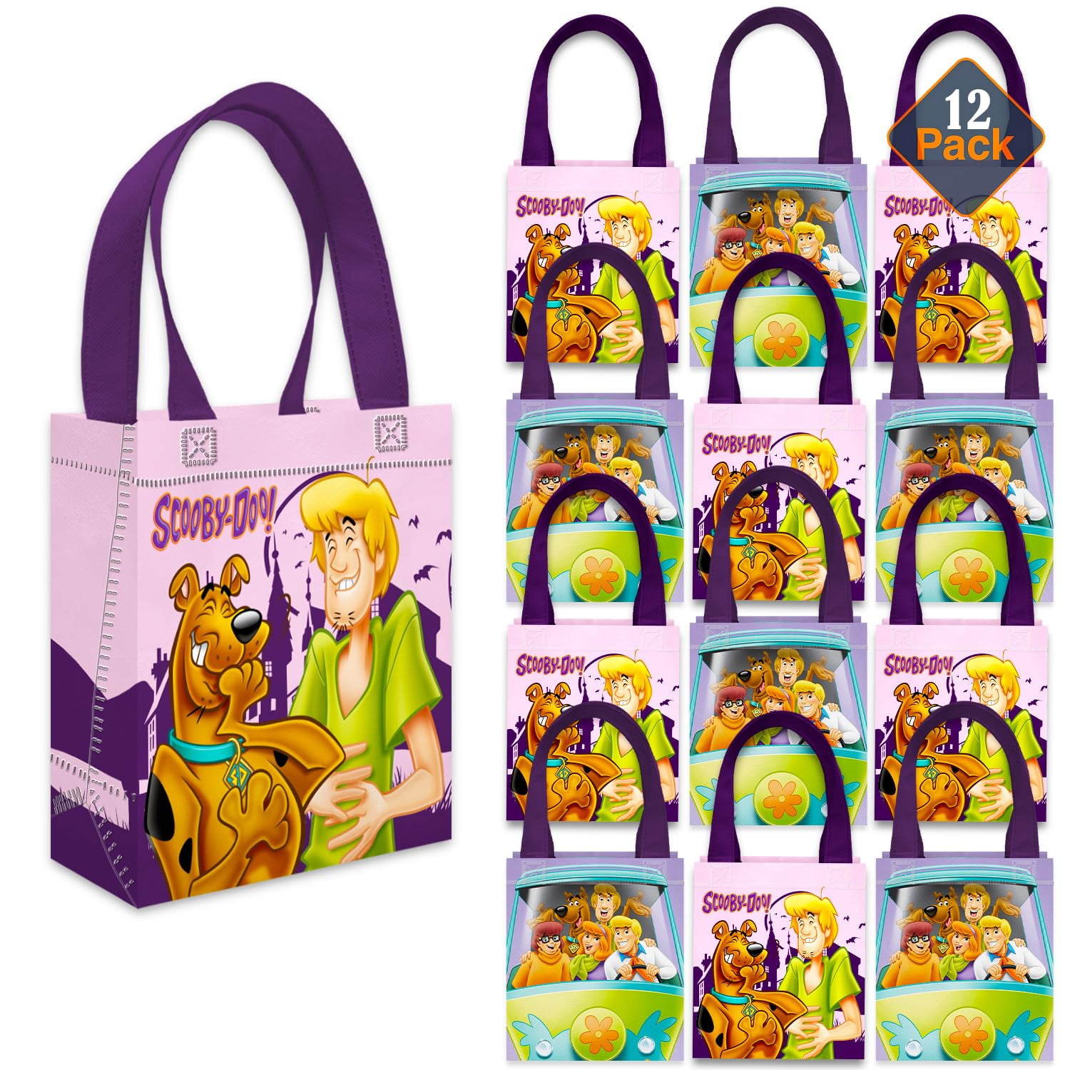 Scooby Doo Party Favor Bags Set 12 Pack 8" Goodie Bags for Kids Bulk Reusable Mini Totes | Scooby Doo Birthday Party Supplies