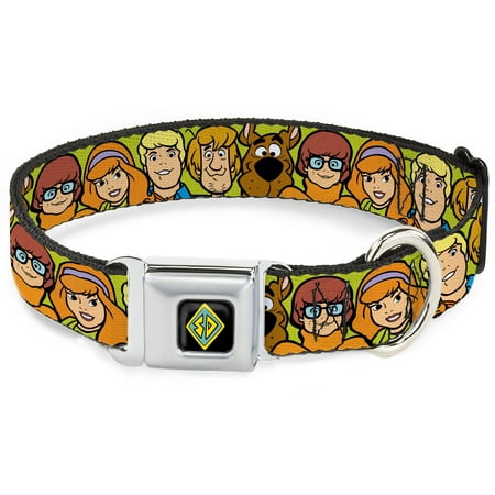 Scooby Doo Pet Collar, Dog Collar Metal Seatbelt Buckle, Scooby Doo Character Faces Close Up Green, 9.5 to 13 Inches 1.0 Inch Wide