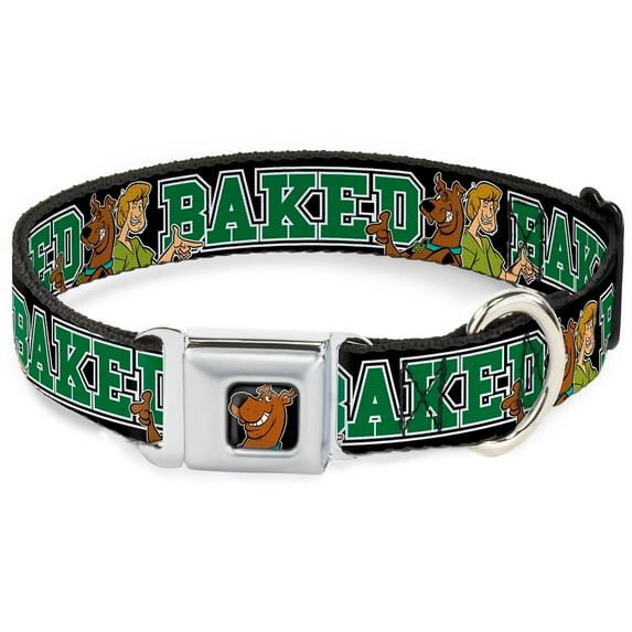 Scooby Doo Pet Collar, Dog Collar Metal Seatbelt Buckle, Scooby Doo Shaggy Pose Baked Black Green, 9.5 to 13 Inches 1.0 Inch Wide