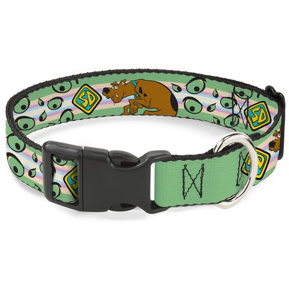 Scooby Doo Pet Collar, Dog Collar Plastic Buckle, Scooby Doo Sneaking Pose and Monster Eyes Greens, 7 to 8.5 Inches 0.5 Inch Wide