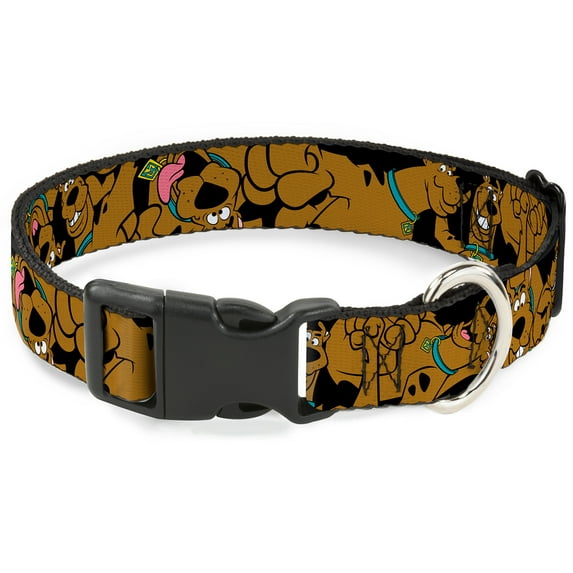Scooby Doo Pet Collar, Dog Collar Plastic Buckle, Scooby Doo Stacked Close Up Black, 7 to 8.5 Inches 0.5 Inch Wide