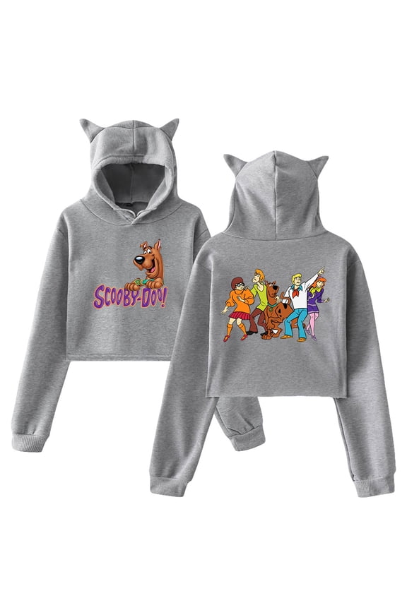 Scooby Doo Pullover Cartoon Graphic Cat Ears Hoodie Long Sleeve Crop Top Women's Clothes