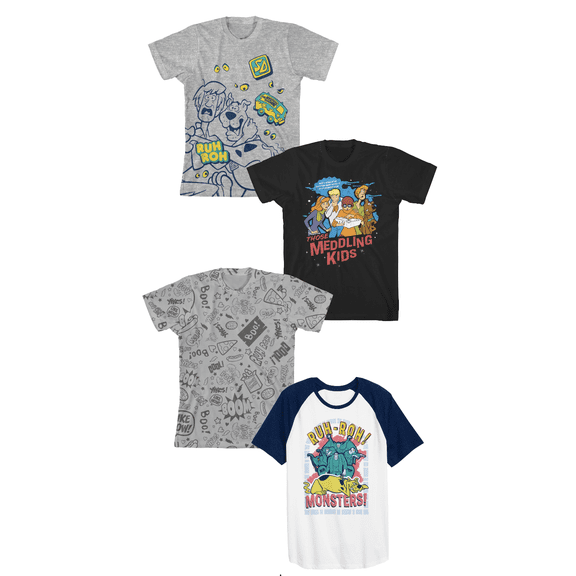 Scooby Doo Ruh-Roh 4pk Crew Neck Short Sleeve Youth Boys Tees-Large