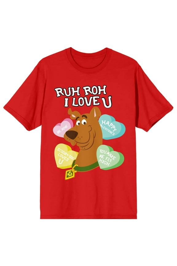 Scooby Doo Ruh Roh I Love You Women's Red Short Sleeve Crew Neck Tee-Medium