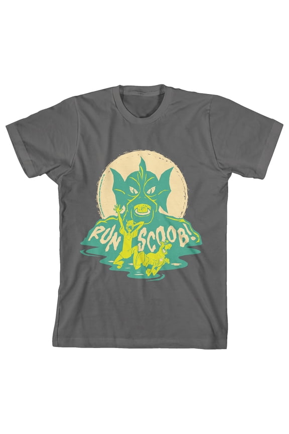 Scooby Doo Run Scoob! Green Monster Youth Charcoal Short Sleeve Crew Neck Tee-Large