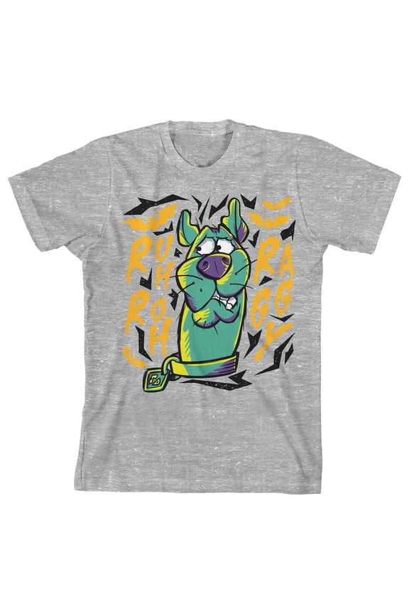 Scooby Doo Scared Scooby with Ghosts Youth Athletic Gray Graphic Tee-Medium