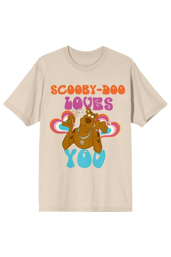 Scooby Doo Scooby Doo Loves You Women's Natural Short Sleeve Crew Neck Tee-Medium