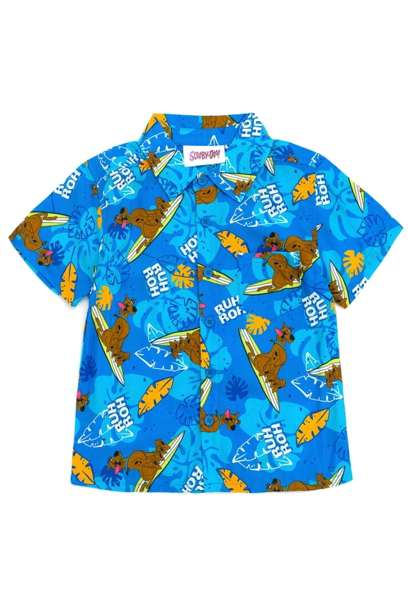 Scooby Doo Surfboard Hawaiian Button Down Shirt Toddler to Big Kid