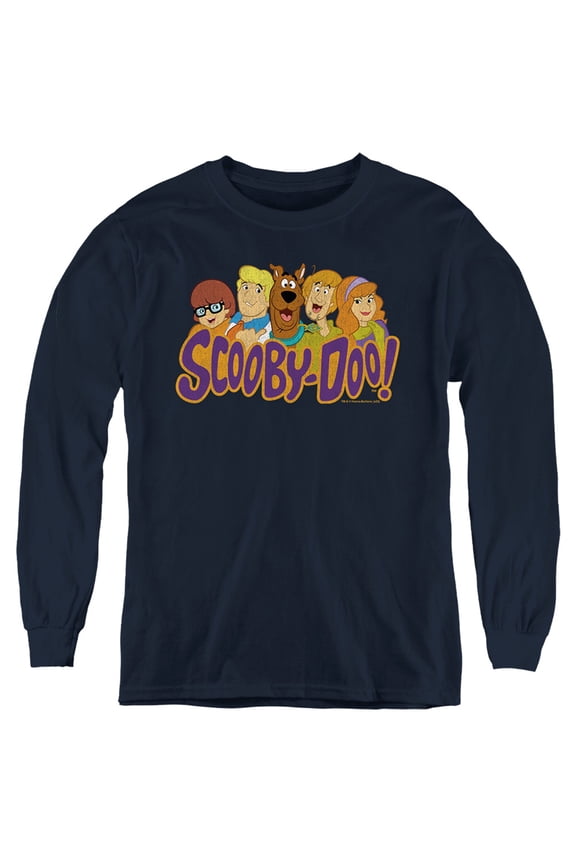 Scooby Gang Kids Long Sleeve T Shirt (Small) for Youth Boys and Girls, Navy