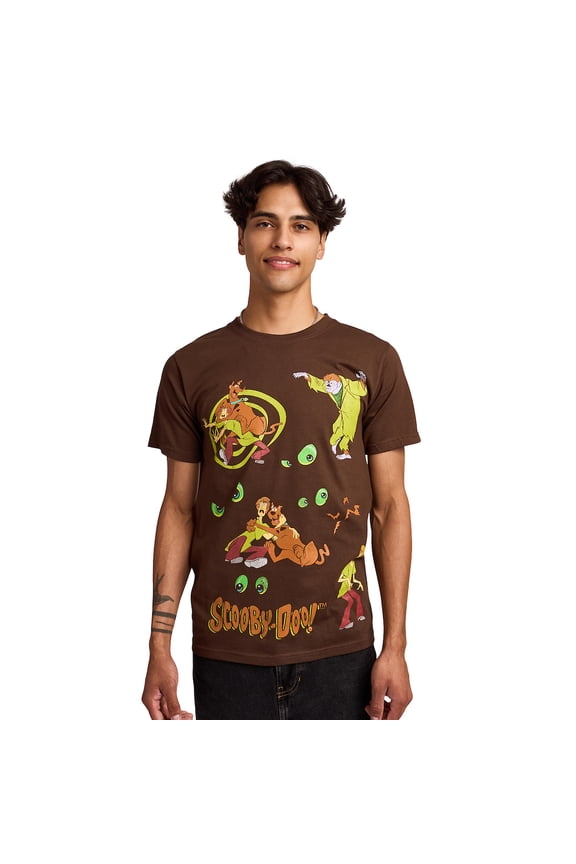 Scooby Doo Scooby Shaggy & Monsters Front & Back Art Men's Black Crew Neck Short Sleeve T-shirt-Large