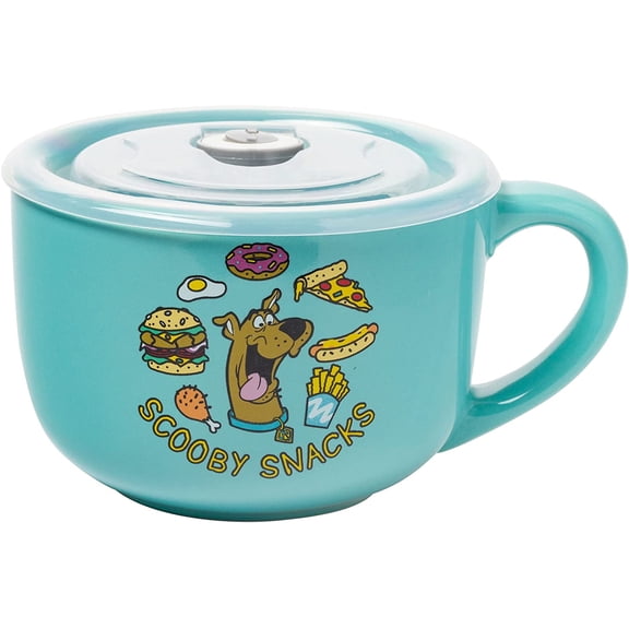 Silver Buffalo Scooby Doo Scooby Snacks Ceramic Soup Mug with Vented Plastic Lid, 24 Ounces