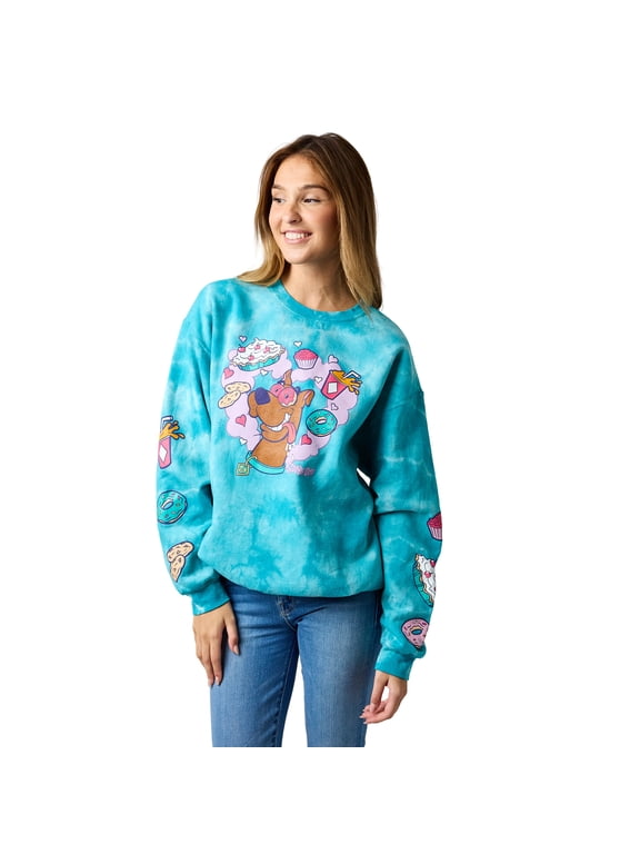 Scooby Doo Snacks Women's Blue Cloud Wash Crew Neck Long Sleeve Fleece Sweatshirt -XL