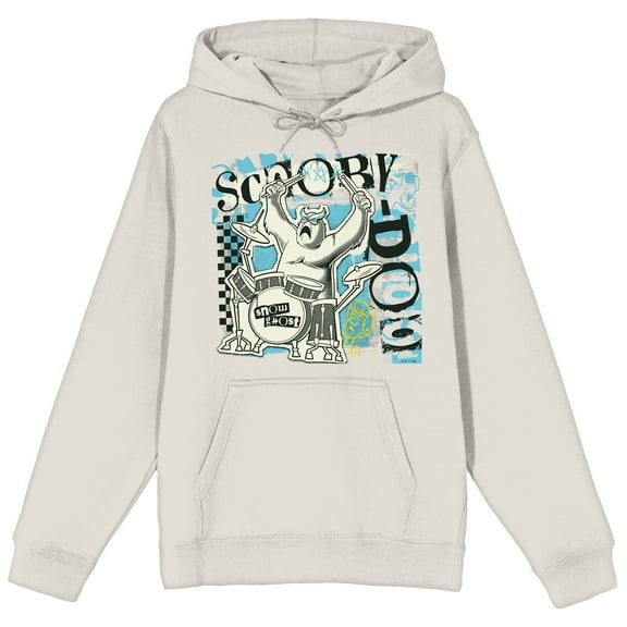 Scooby Doo Snow Ghost Drummer Long Sleeve Adult Sand Hooded Sweatshirt-Medium
