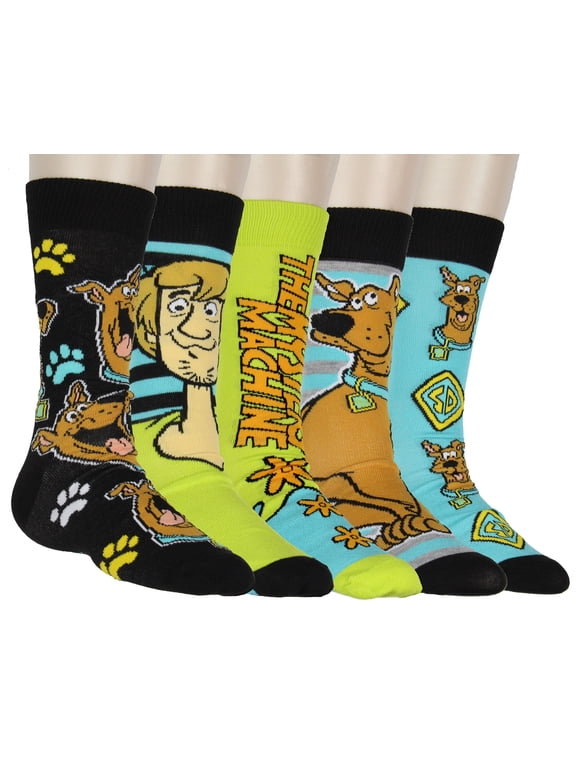 Socks Men's Scooby Character 5-Pack Knit Mid-Calf Crew Socks Shaggy Mystery Machine Shoe Size 6-12