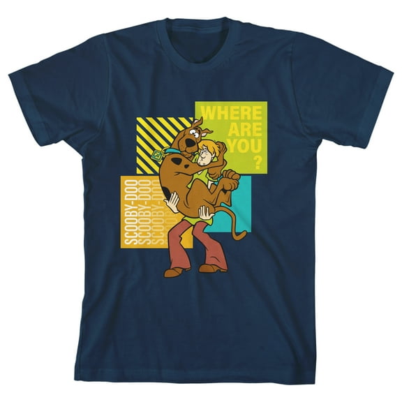 Scooby Doo Spooked Shaggy And Scooby Boy's Navy Blue T-shirt-XS