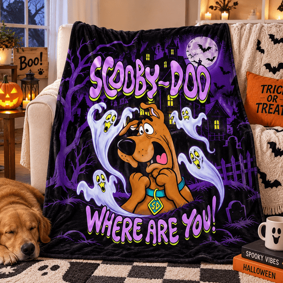 Scooby-Doo Spooky Ghost Fleece Blanket, Spider Web Retro Cartoon, for ...