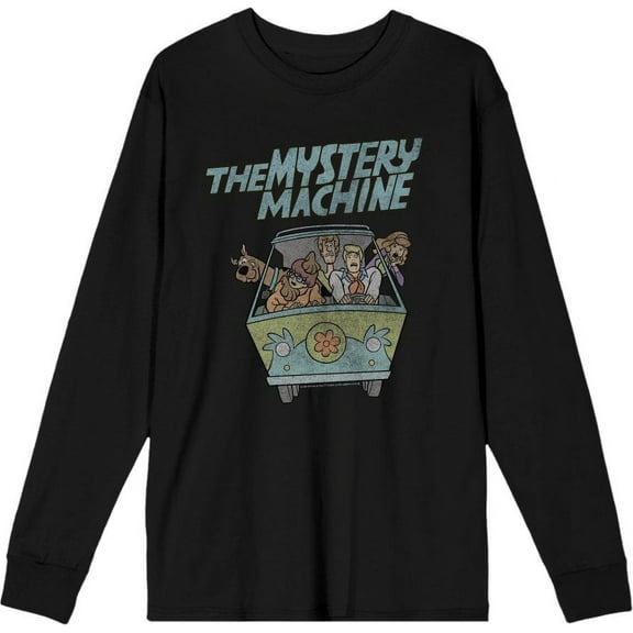 Scooby Doo The Mystery Machine Adult Black Crew Neck Long Sleeve Tee-Large