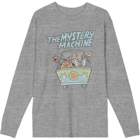 Scooby Doo The Mystery Machine Adult Heather Gray Crew Neck Long Sleeve Tee-Medium