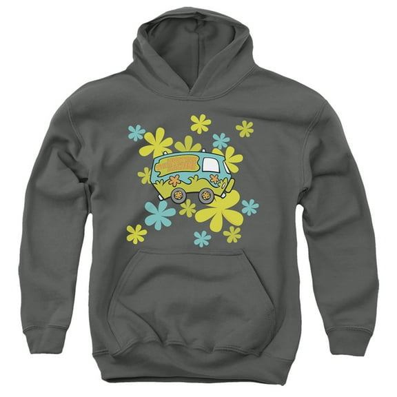 Scooby-Doo The Mystery Machine Kids Pull-Over Hoodie (Medium) for Youth Boys and Girls, Charcoal