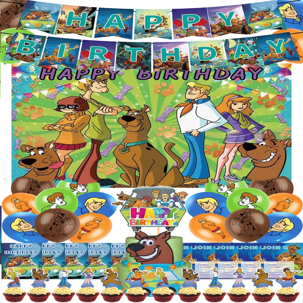Scooby-Doo Themed Birthday Party Decor Supplies Kits, Including Banner, Balloons, Cake Toppers, Cupcake Toppers.