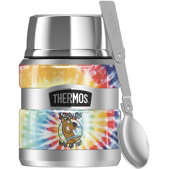 Scooby-Doo Tie Dye THERMOS STAINLESS KING Stainless Steel Food Jar with Folding Spoon, Vacuum insulated & Double Wall, 16oz