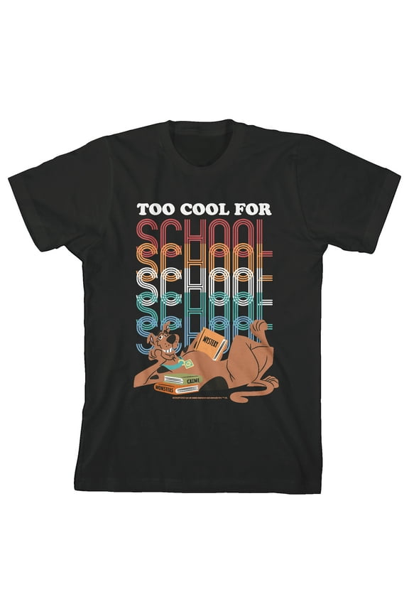 Scooby Doo Too Cool For School Youth Black Short Sleeve Crew Neck Tee-Large