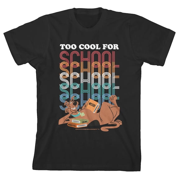 Scooby Doo Too Cool For School Youth Black Short Sleeve Crew Neck Tee-XL