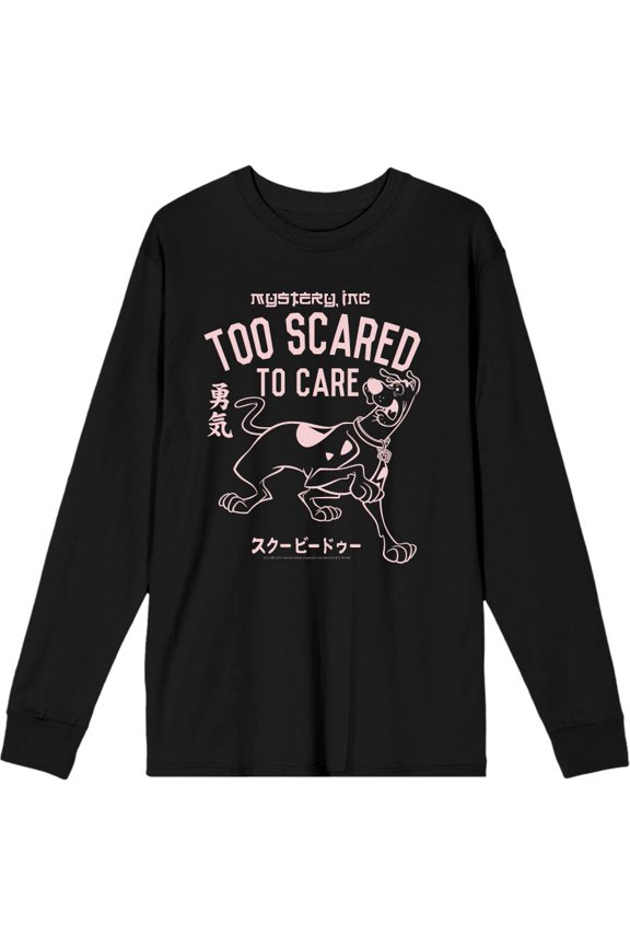 Scooby-Doo Too Scared To Care Adult Black Crew Neck Long Sleeve Tee-Large